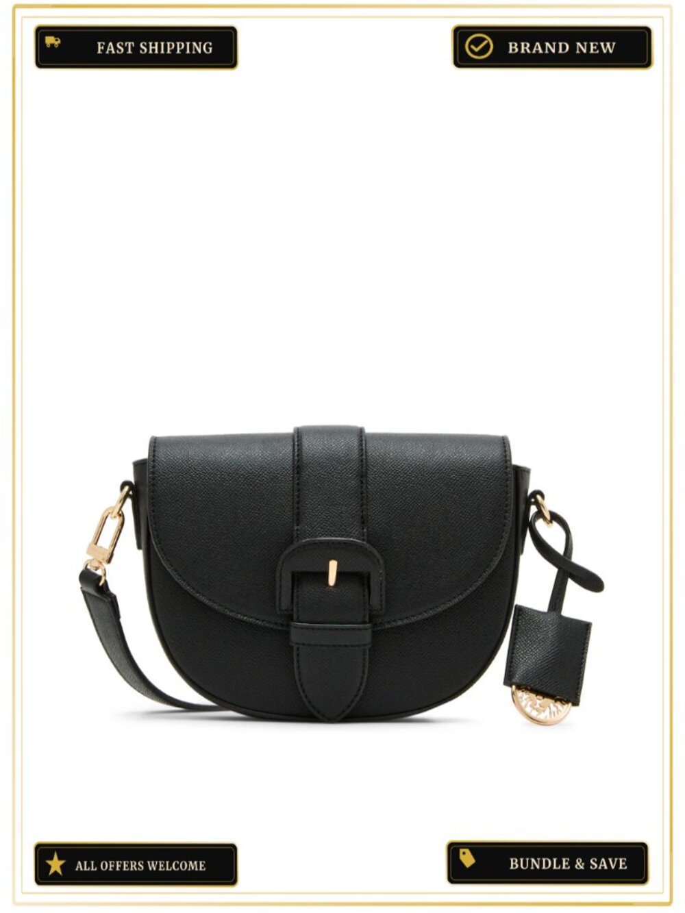 Small Saddle Crossbody Bag Covered Rounded Buckle Compact Spacious
